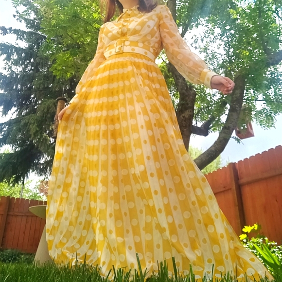 COCO California Dresses & Skirts - Coco California Vintage 70s Yellow Polka Dot Maxi Dress